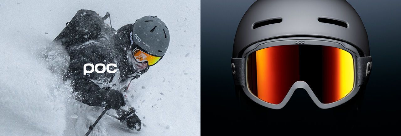 Freerider im Schneesturm mit POC Skihelm und Skibrille – stylischer Schutz für extreme Powder-Abfahrten.