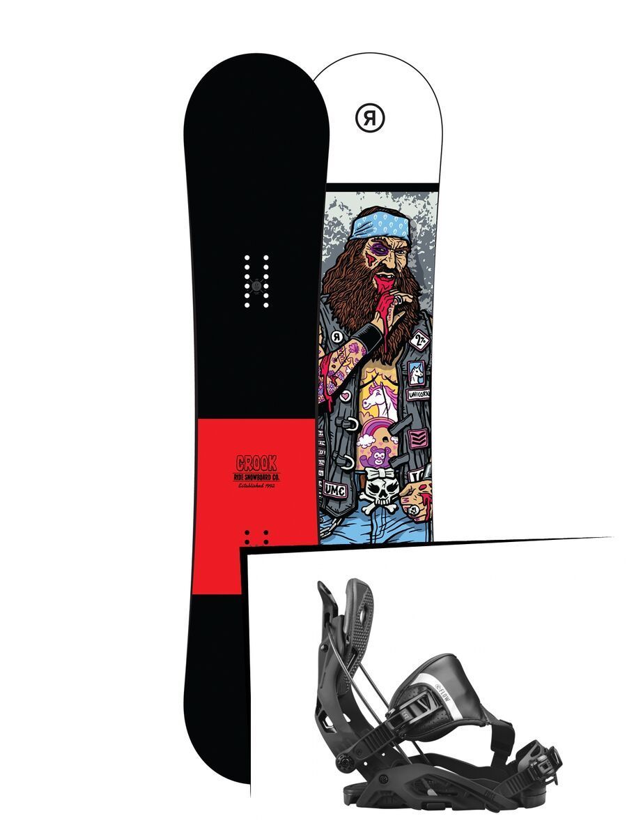 Set: Ride Crook Wide 2017 + Flow Fuse Hybrid 2017, black - Snowboardset - Bild 1