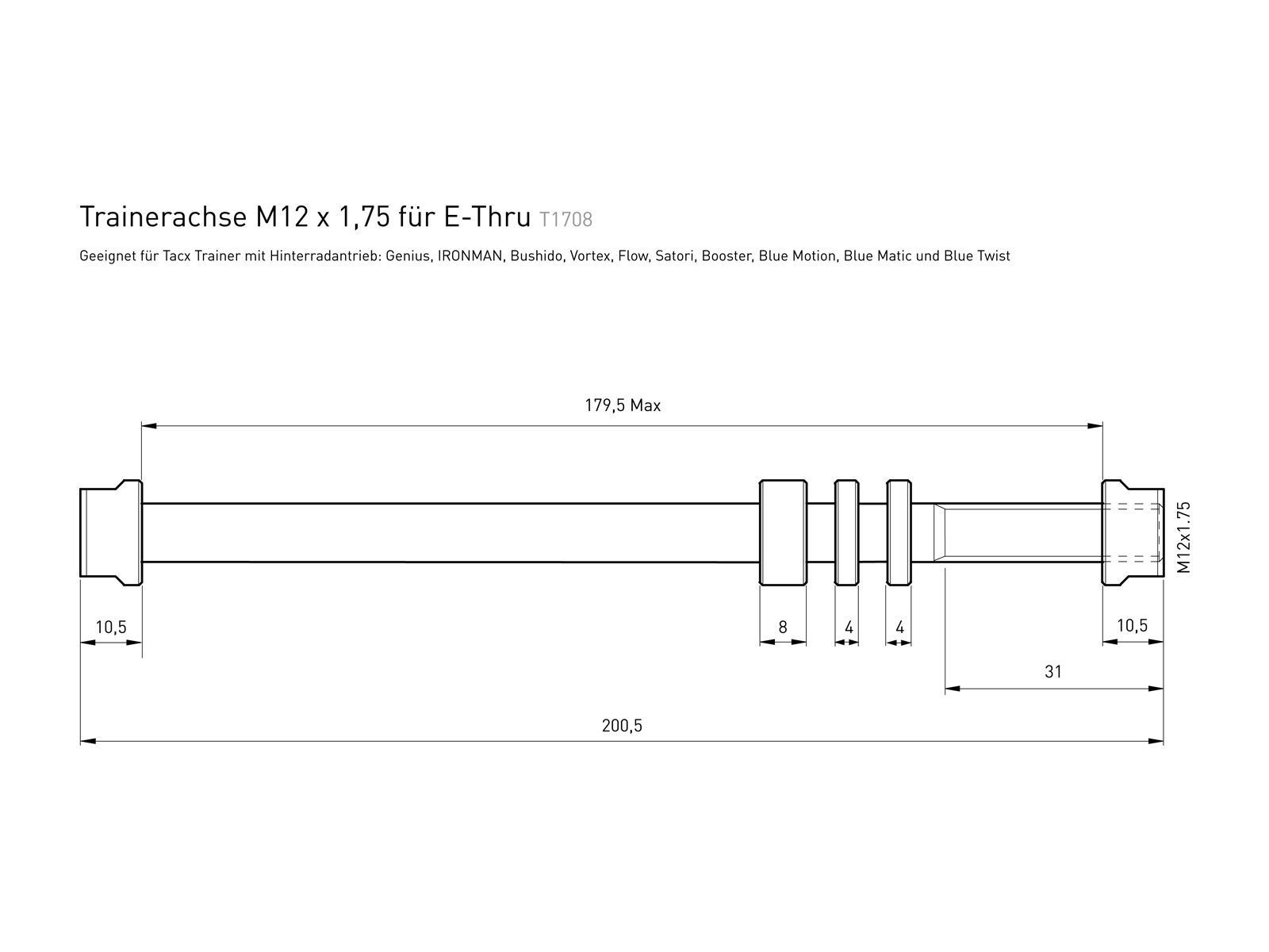Tacx E-Thru Trainer-Achse T1708 - M12 x 1.75 / 135/142/150 x 12 mm - Bild 2