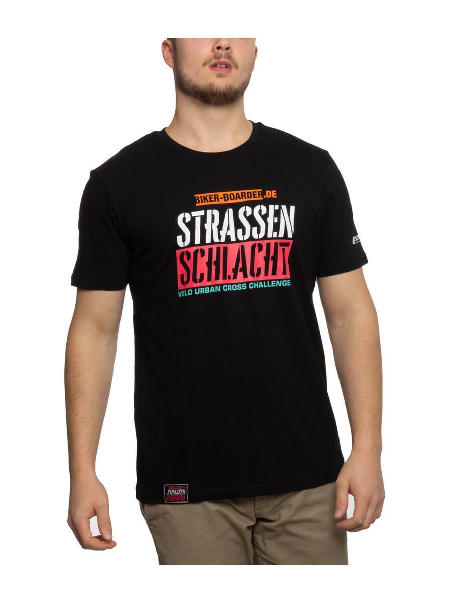 BIKER-BOARDER Strassenschlacht T-Shirt Balken-Logo Unisex, schwarz - Bild 1