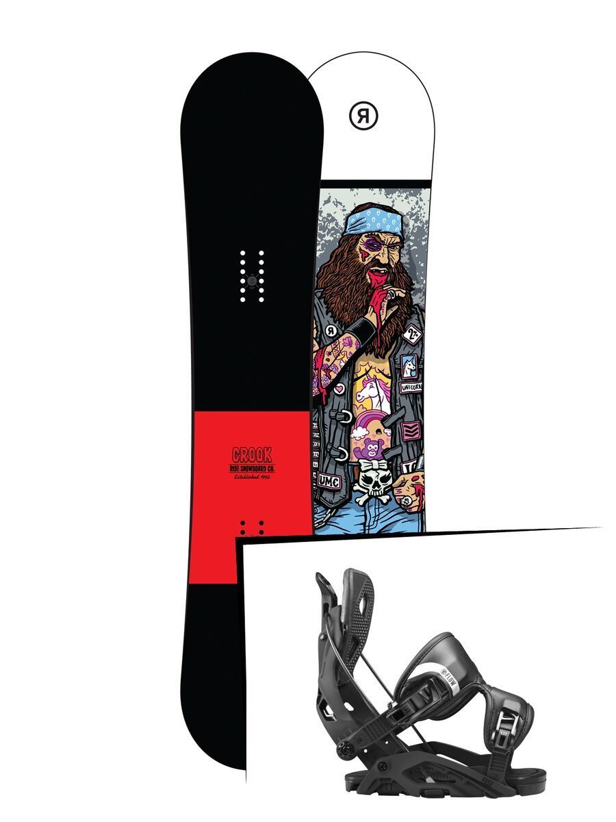 Set: Ride Crook Wide 2017 + Flow Fuse 2017, black - Snowboardset - Bild 1