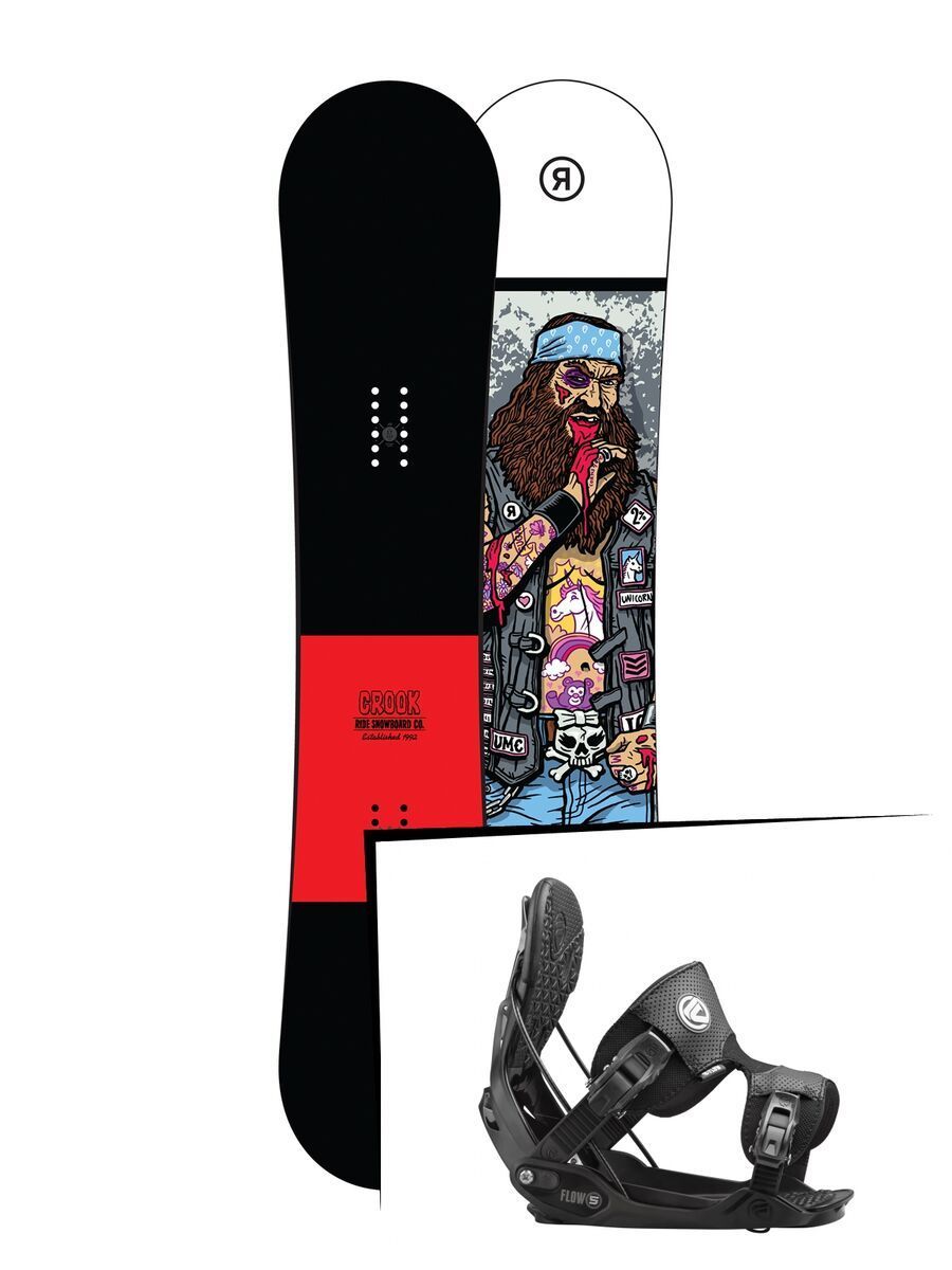 Set: Ride Crook Wide 2017 + Flow Five 2016, black - Snowboardset - Bild 1