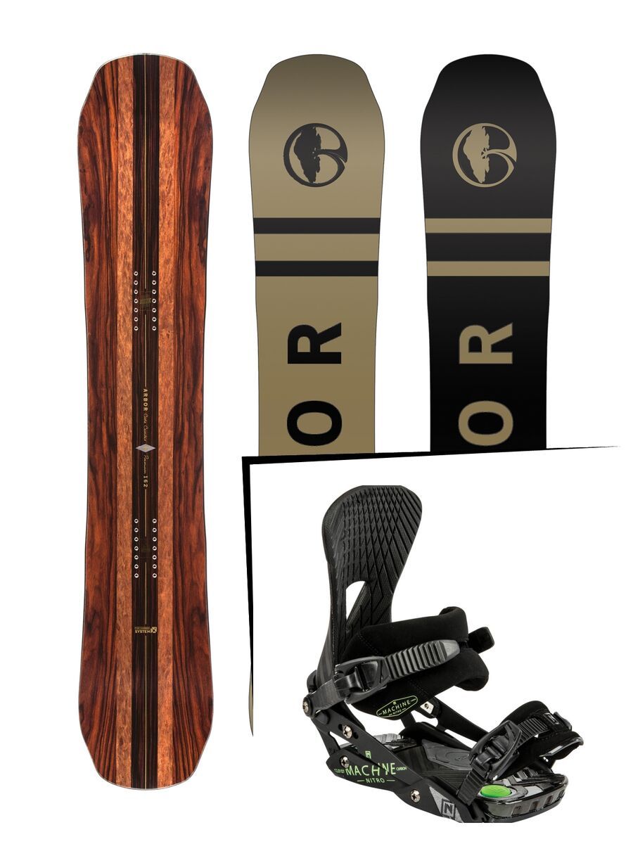 Set: Arbor Coda Camber Premium Mid Wide 2017 + Nitro Machine 2015, black - Snowboardset - Bild 1