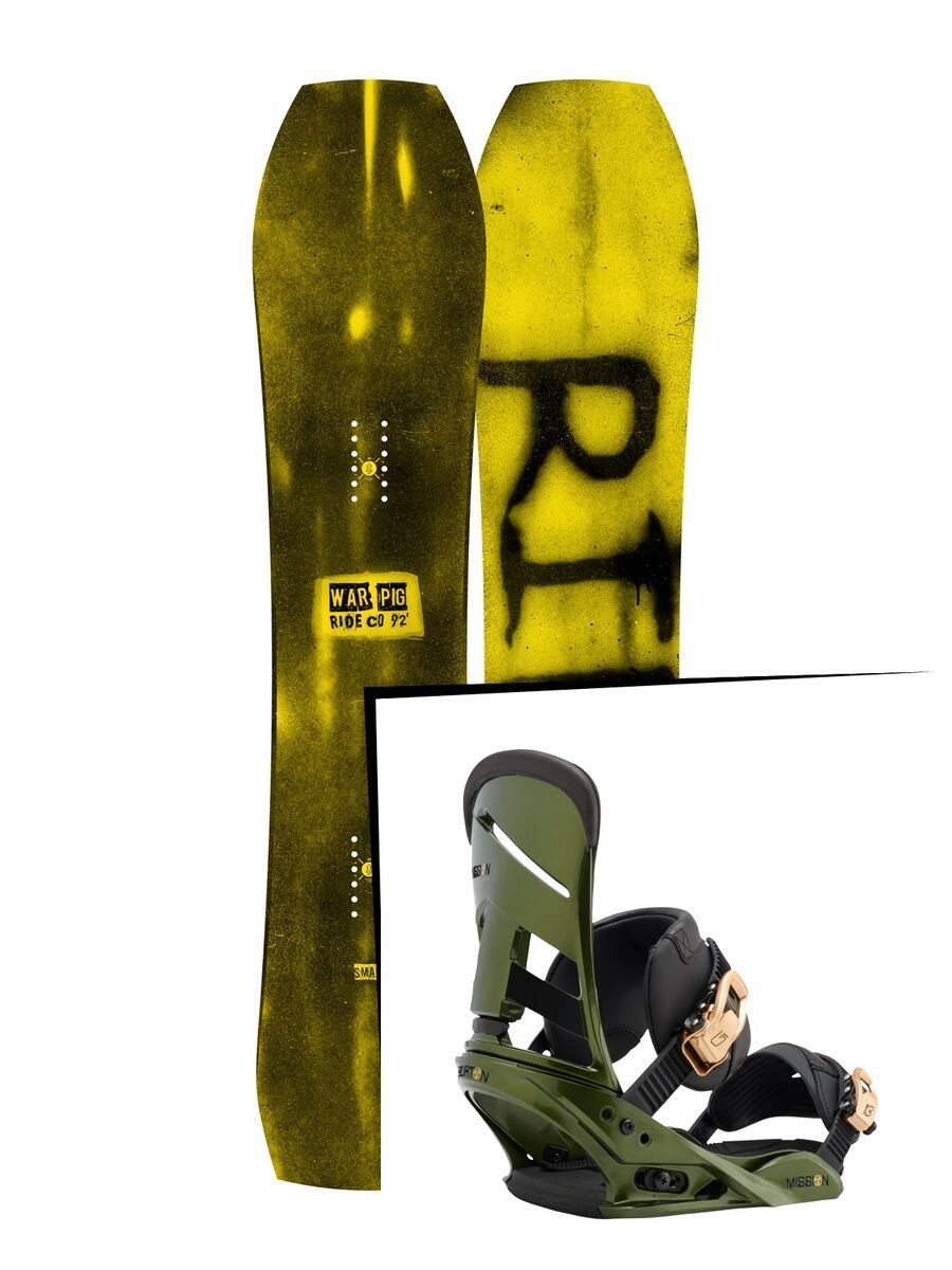 Set: Ride Warpig Small 2017 + Burton Mission 2017, track day green - Snowboardset - Bild 1