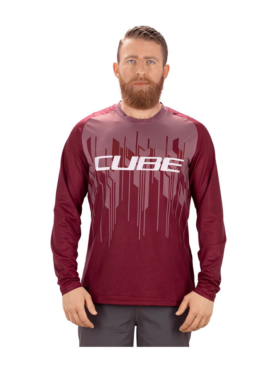 Cube Edge Rundhalstrikot langarm, bordeaux - Bild 3
