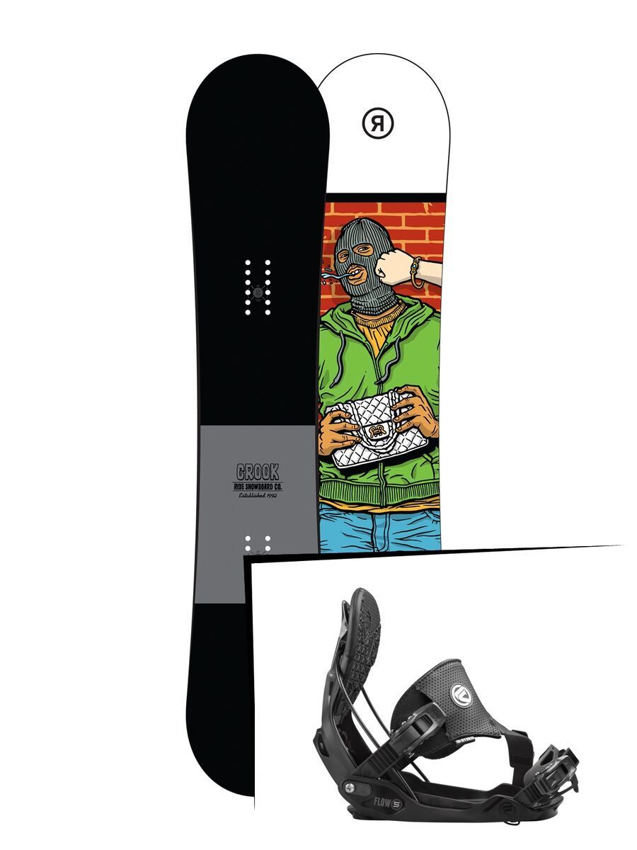 Set: Ride Crook 2017 + Flow Five Hybrid 2016, black - Snowboardset - Bild 1