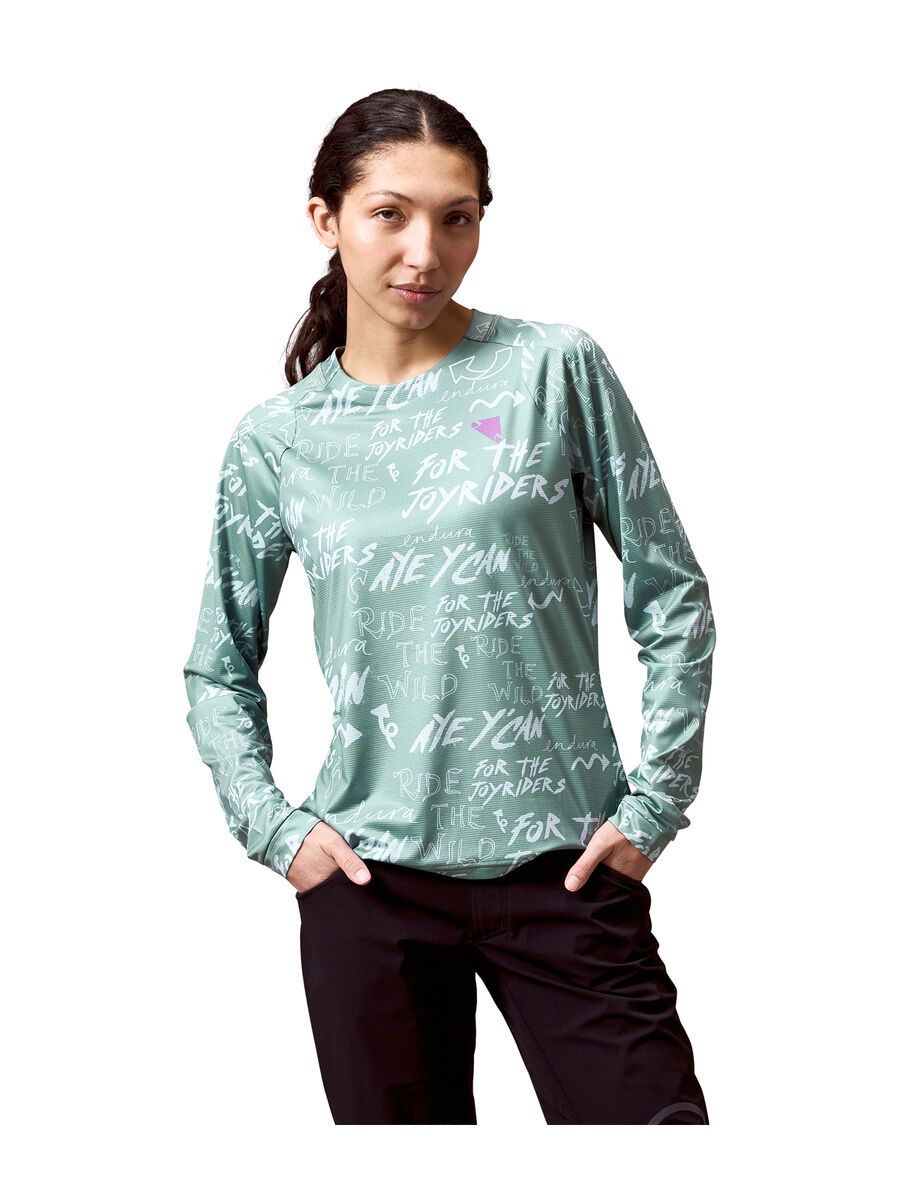 Endura Damen Singletrack Langärmeliges Bedrucktes T-Shirt, sage green - Bild 2