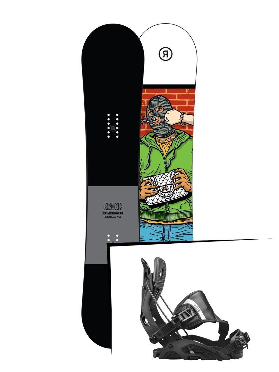 Set: Ride Crook 2017 + Flow Fuse Hybrid 2017, black - Snowboardset - Bild 1