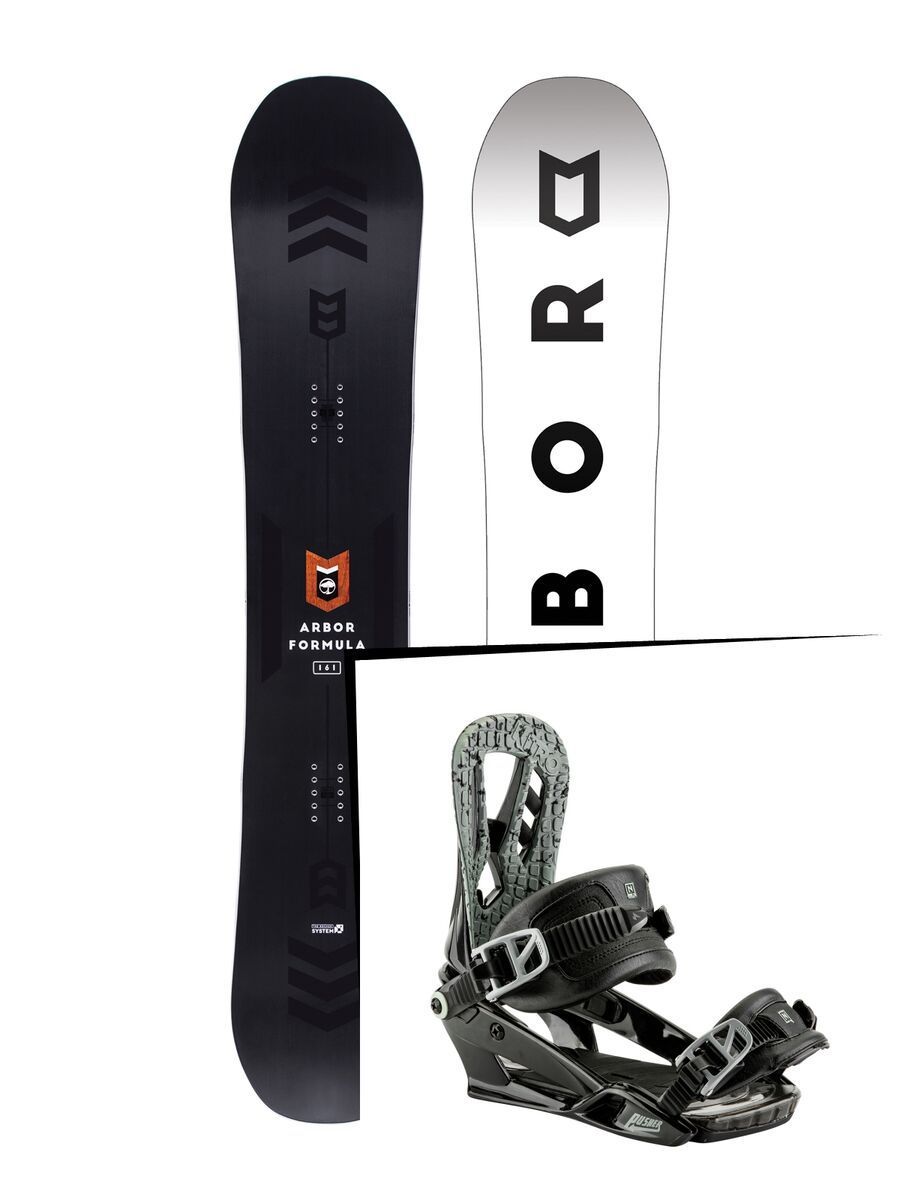 Set: Arbor Formula Mid Wide 2017 + Nitro Pusher 2017, black - Snowboardset - Bild 1