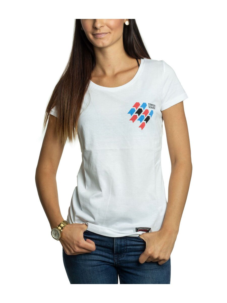 BIKER-BOARDER Strassenschlacht T-Shirt Reifenspuren Damen, weiß - Bild 1