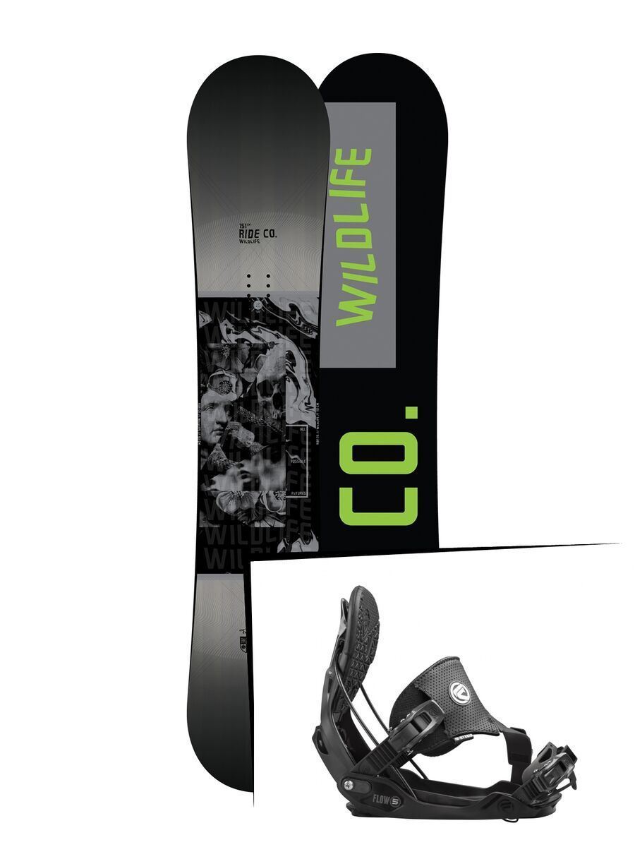 Set: Ride Wild Life 2017 + Flow Five Hybrid 2016, black - Snowboardset - Bild 1
