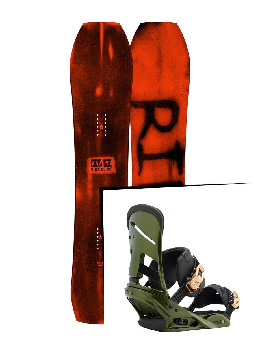 Set: Ride Warpig Large 2017 + Burton Mission 2017, track day green - Snowboardset - Bild 1