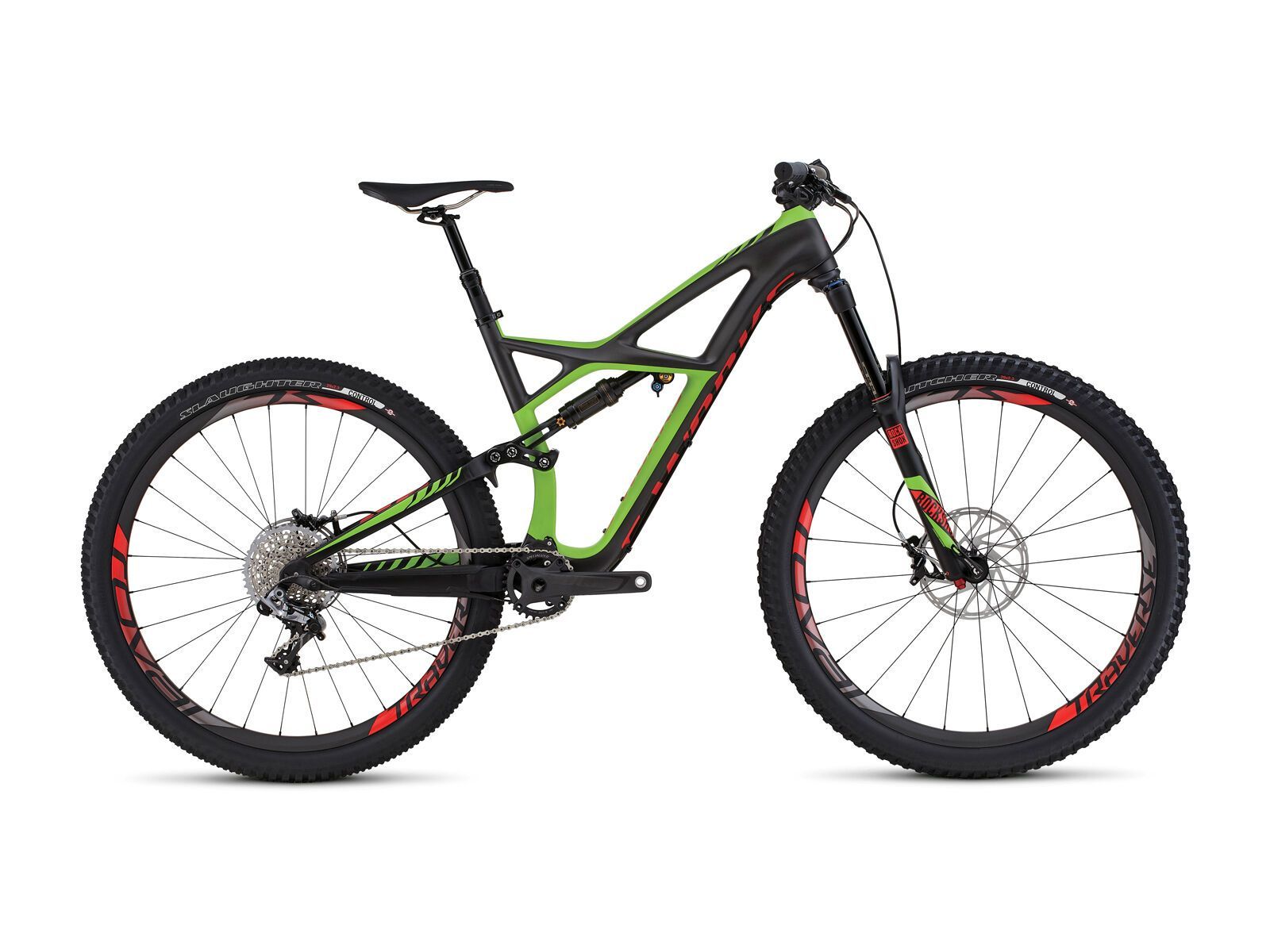Specialized S-Works Enduro FSR 29, satin charcoal tint carbon/monster green/rocket red - Bild 1