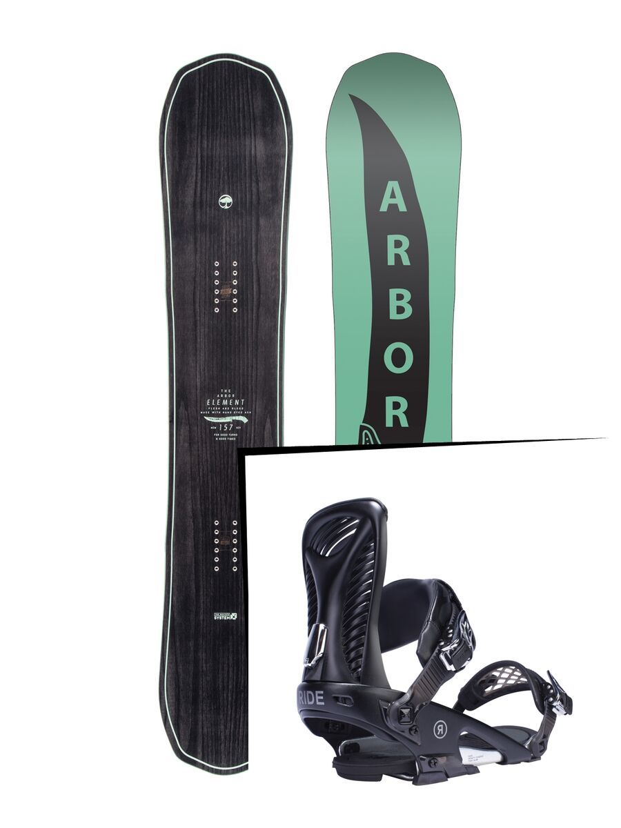 Set: Arbor Element Mid Wide 2017 + Ride Capo, black - Snowboardset - Bild 1
