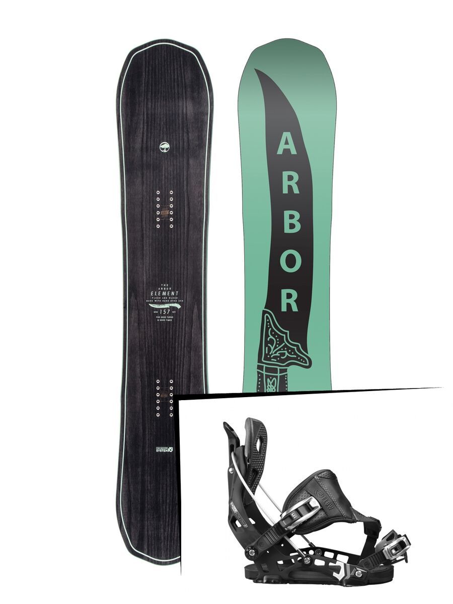 Set: Arbor Element Mid Wide 2017 + Flow NX2 Hybrid 2017, black - Snowboardset - Bild 1