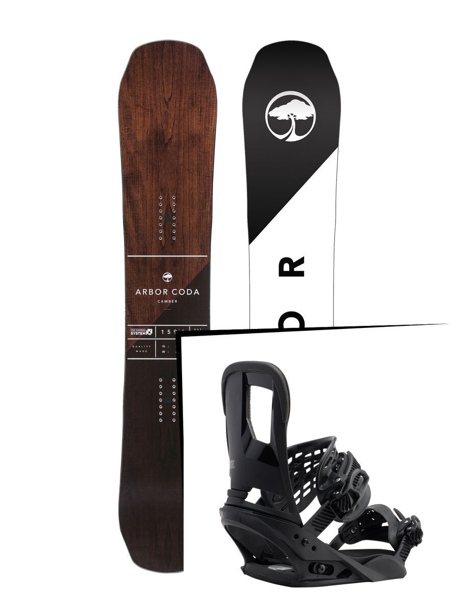 Set: Arbor Coda Camber Mid Wide 2017 + Burton Cartel 2017, black - Snowboardset - Bild 1