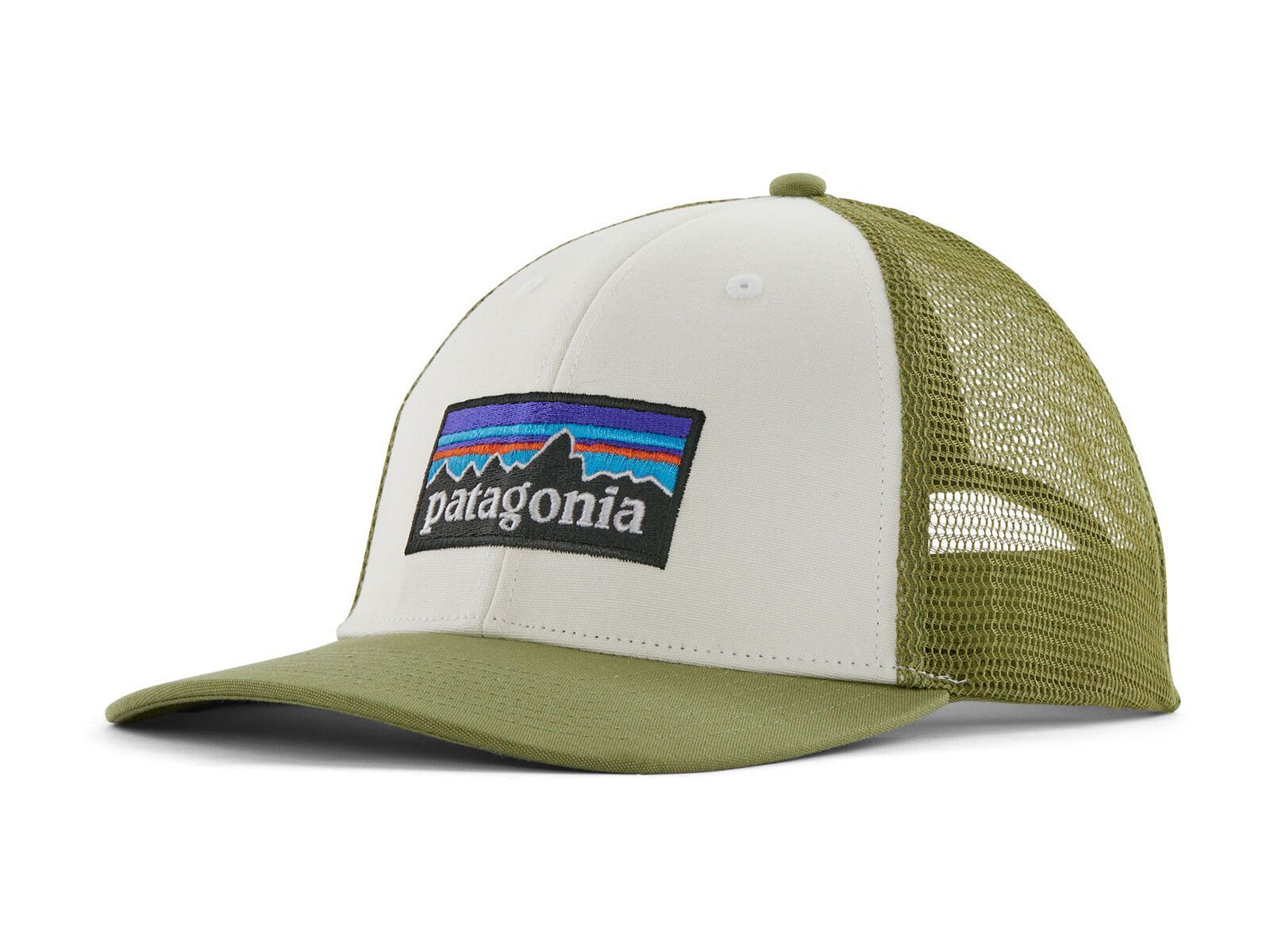 Patagonia P-6 Logo LoPro Trucker Hat, white w/buckhorn green - Bild 1