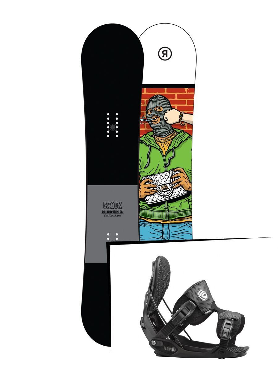 Set: Ride Crook 2017 + Flow Five 2016, black - Snowboardset - Bild 1