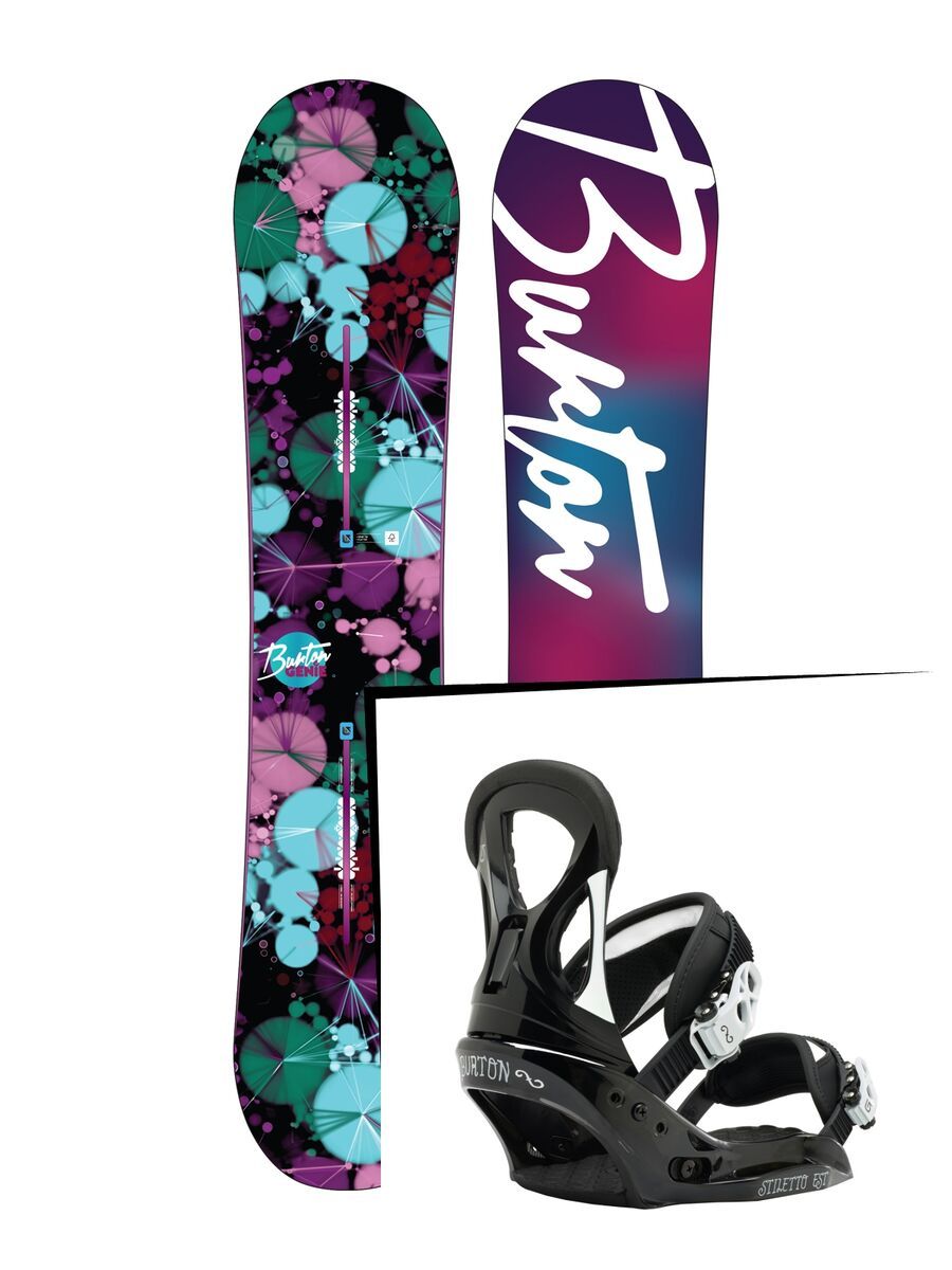 Set: Burton Genie 2016 + Burton Stiletto EST 2016, Black/White - Snowboardset - Bild 1