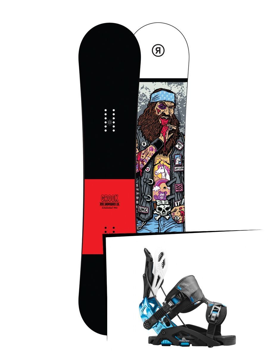 Set: Ride Crook Wide 2017 + Flow Fuse-GT 2016, black/blue - Snowboardset - Bild 1
