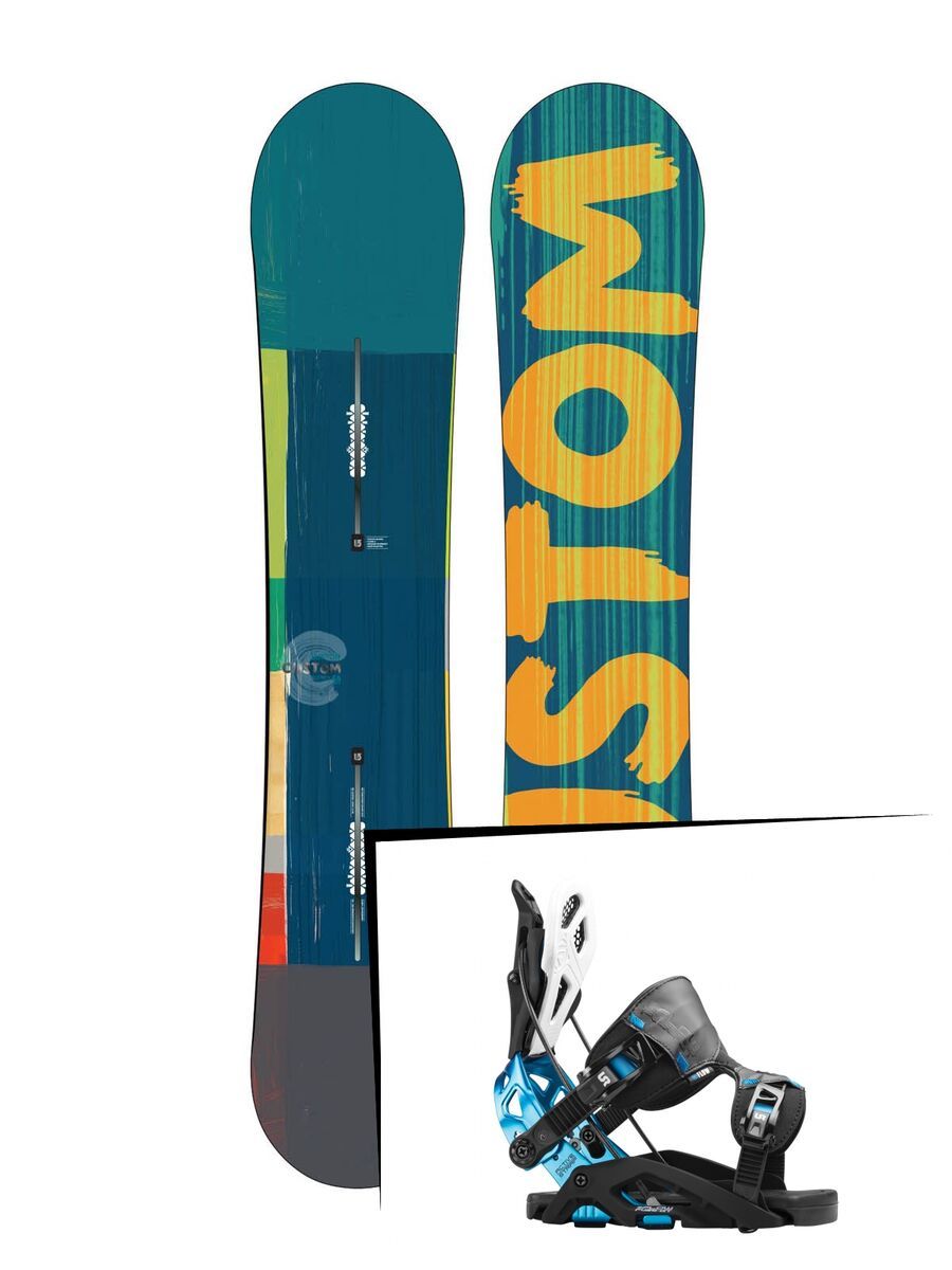 Set: Burton Custom Flying V Wide 2015 + Flow Fuse-GT 2016, black/blue - Snowboardset - Bild 1