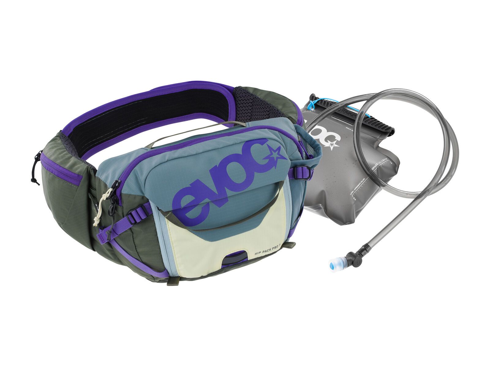 Evoc Hip Pack Pro 3 + Hydration Bladder 1,5, steel/violet/dark olive - Bild 1