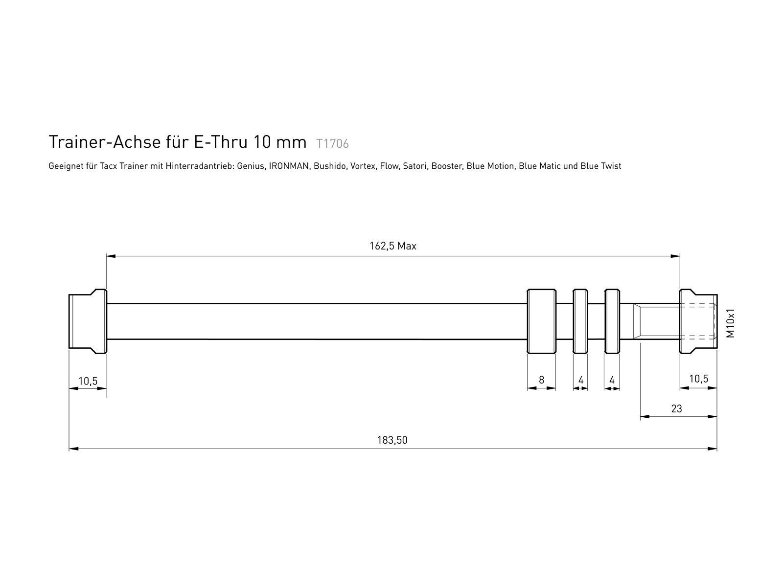 Tacx E-Thru Trainer-Achse T1706 - M10 x 1 / 135 x 10 mm - Bild 2