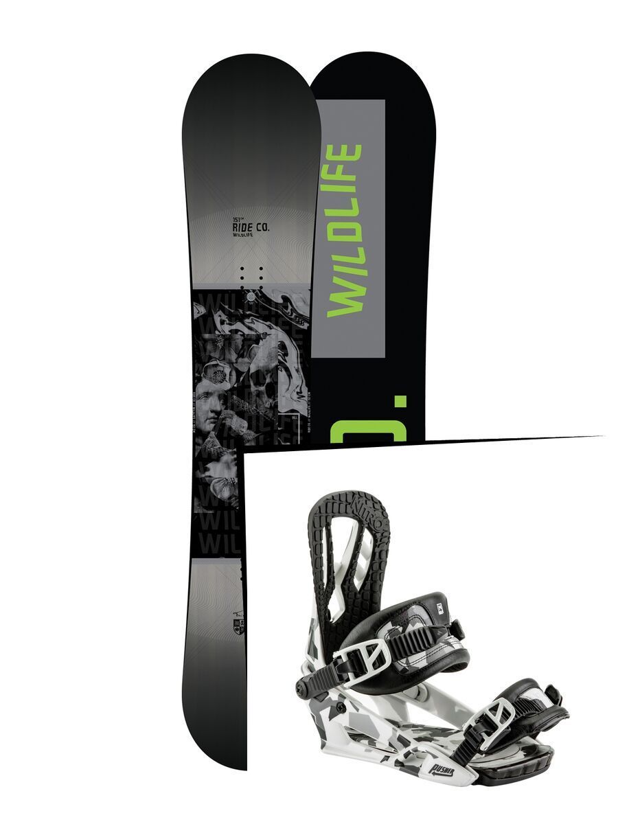 Set: Ride Wild Life 2017 + Nitro Pusher 2017, ice camo - Snowboardset - Bild 1