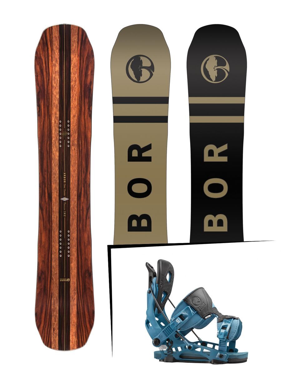 Set: Arbor Coda Camber Premium Mid Wide 2017 + Flow NX2 2016, blue - Snowboardset - Bild 1
