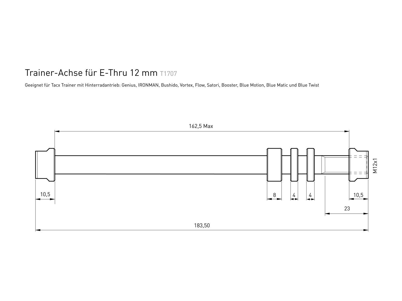 Tacx E-Thru Trainer-Achse T1707 - M12 x 1 / 142 x 12 mm - Bild 3