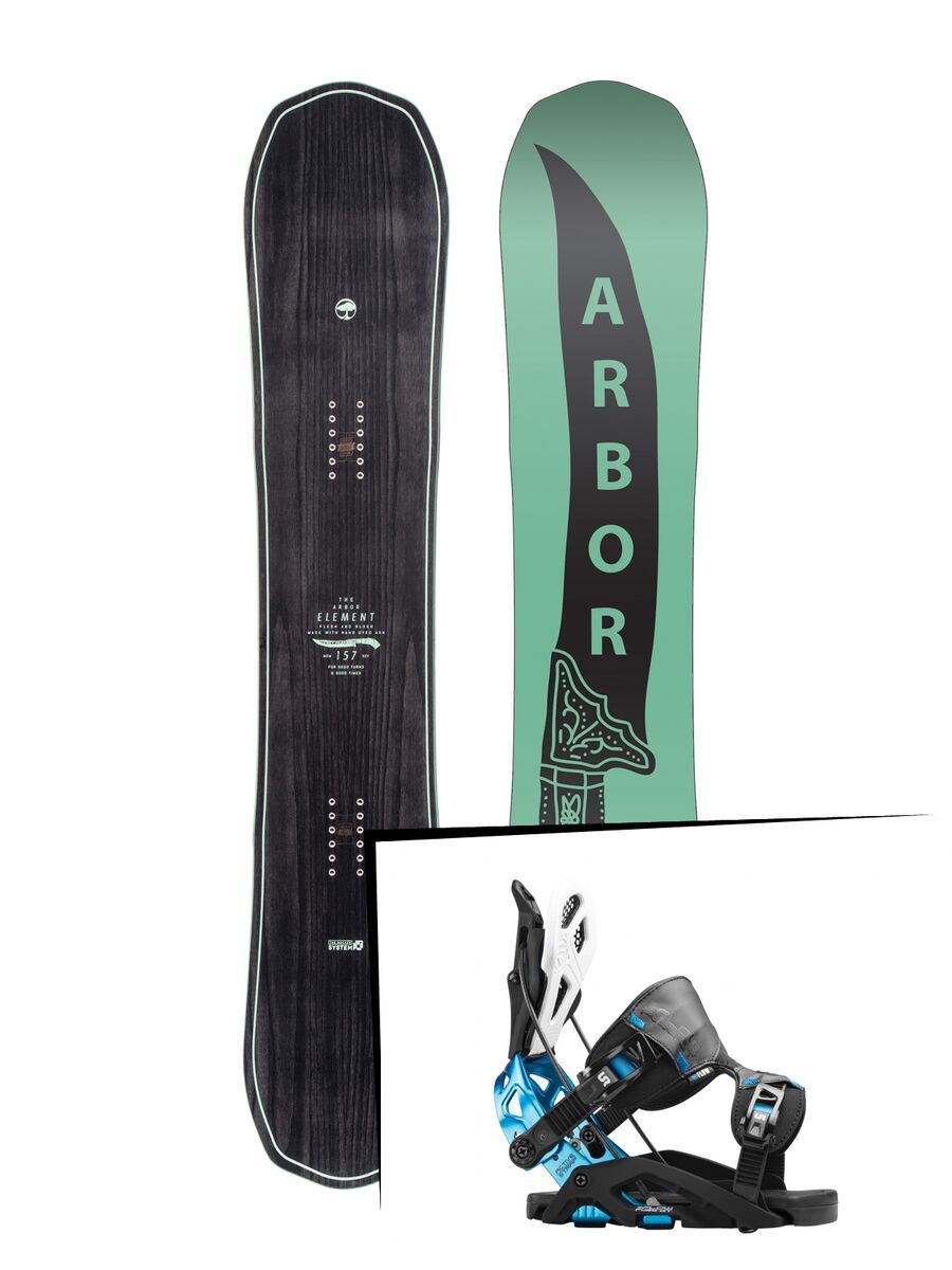 Set: Arbor Element 2017 + Flow Fuse-GT 2016, black/blue - Snowboardset - Bild 1