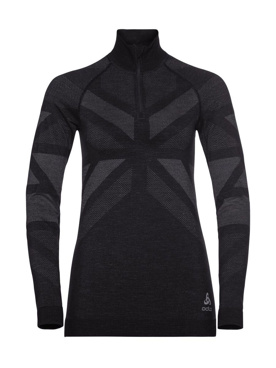 Odlo Natural + Kinship Warm Half-Zip Turtleneck Base Layer Top Women's, black melange - Bild 1