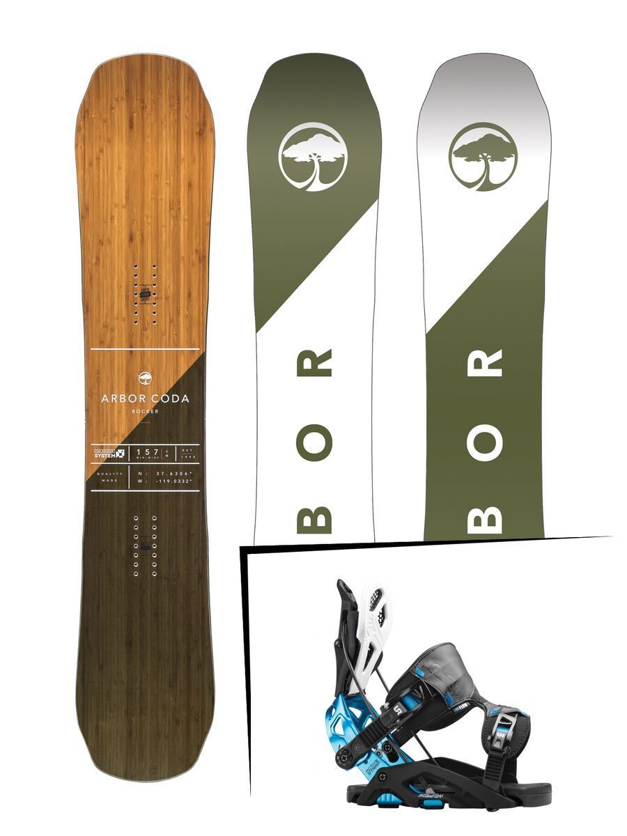 Set: Arbor Coda Rocker Mid Wide 2017 + Flow Fuse-GT 2016, black/blue - Snowboardset - Bild 1