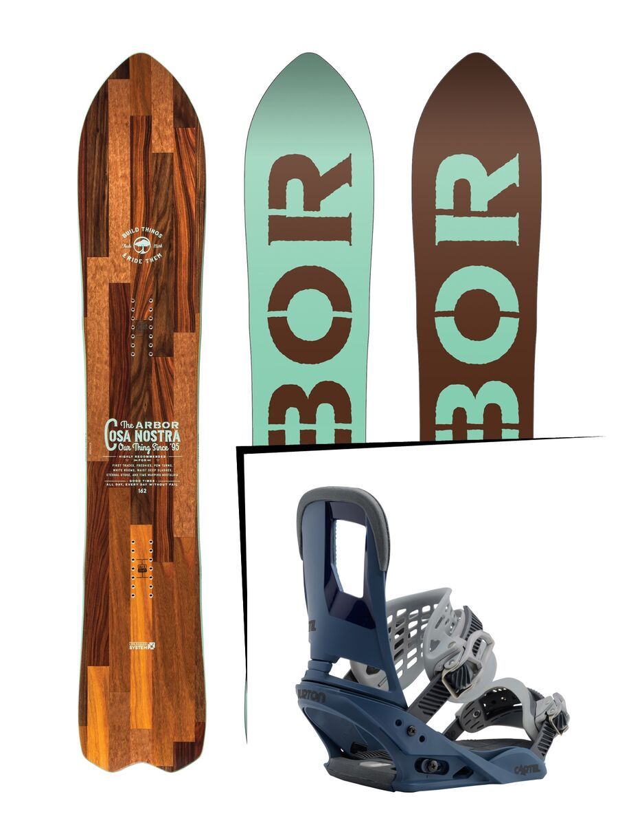 Set: Arbor Cosa Nostra 2017 + Burton Cartel 2017, blue steel - Snowboardset - Bild 1