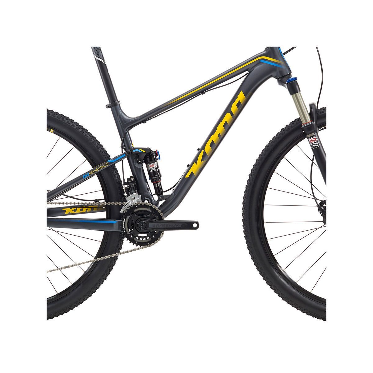 Kona Hei Hei Race, matt charcoal w/ blue & yellow decals - Bild 3