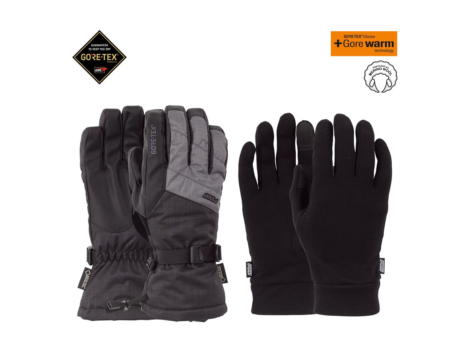 POW Gloves Warner Gore-Tex Long Glove + Merino Liner, charcoal - Bild 3