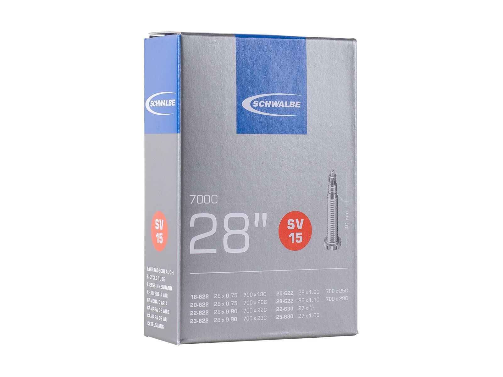 Schwalbe Schlauch SV 15 - 28 x 0.75-1.10 / 700 x 18-28C / 40 mm - Bild 1