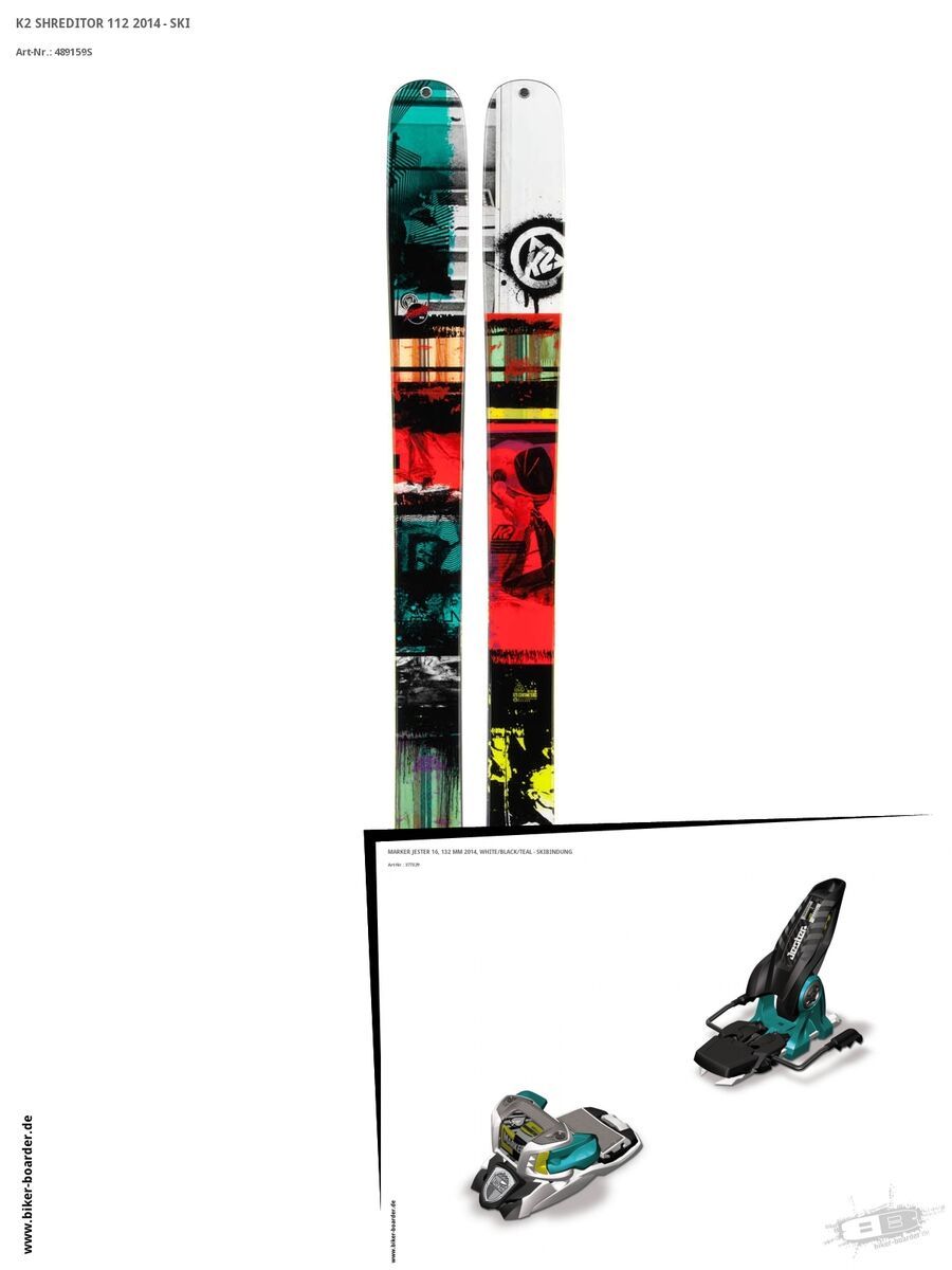 K2 SKI Set: Shreditor 112 2014 + Marker Jester 16 - Bild 1