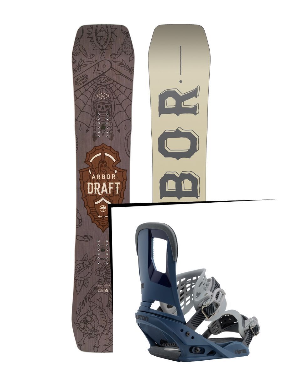 Set: Arbor Draft 2017 + Burton Cartel 2017, blue steel - Snowboardset - Bild 1