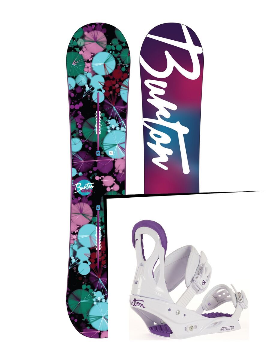 Set: Burton Genie 2016 + Burton Stiletto Disc 2017, white/purple - Snowboardset - Bild 1