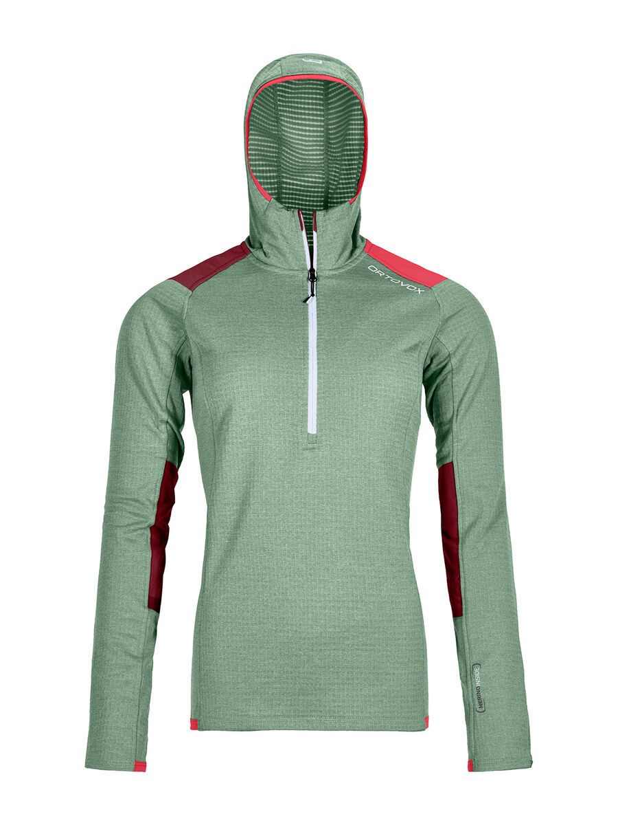 Ortovox Merino Fleece Light Grid Zip Neck Hoody W, green isar - Bild 1