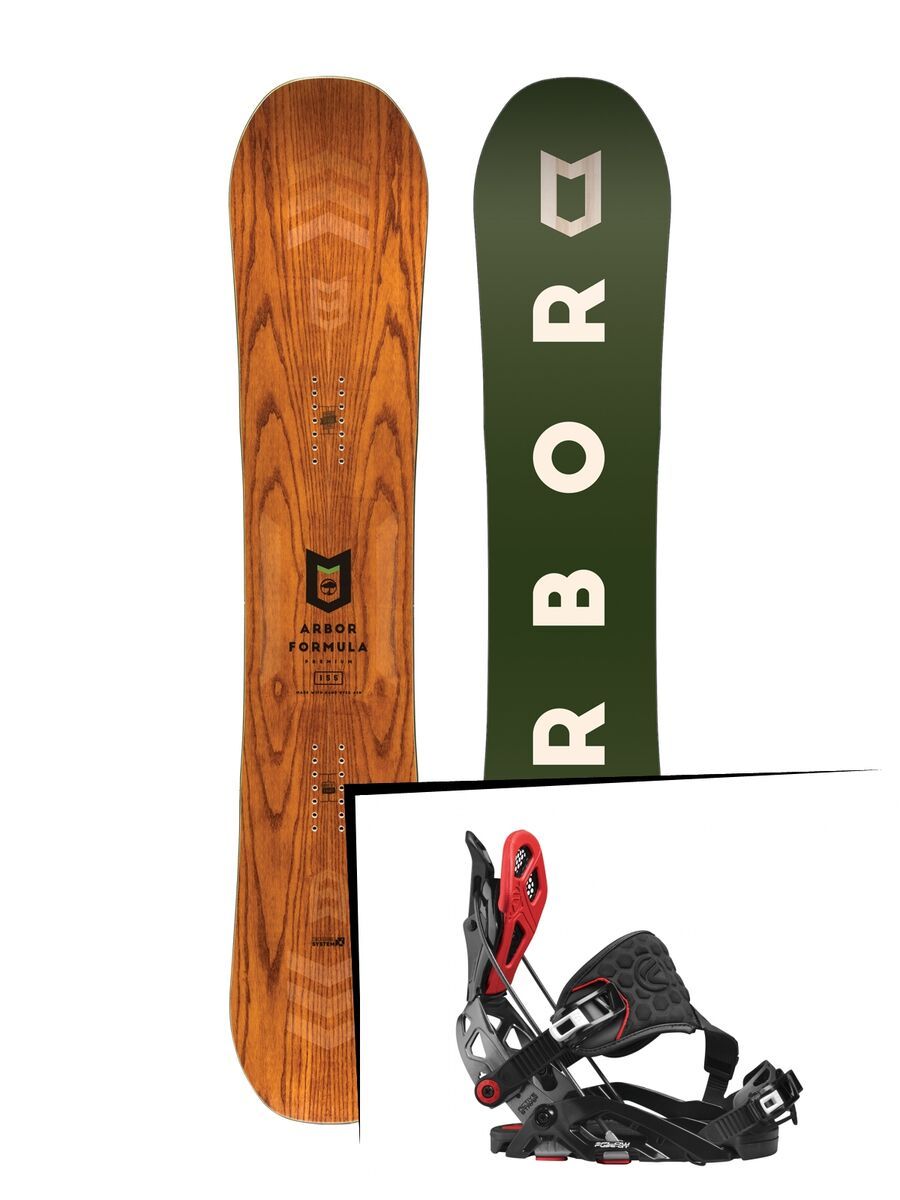 Set: Arbor Formula Premium Mid Wide 2017 + Flow Fuse-GT Hybrid 2017, black/red - Snowboardset - Bild 1