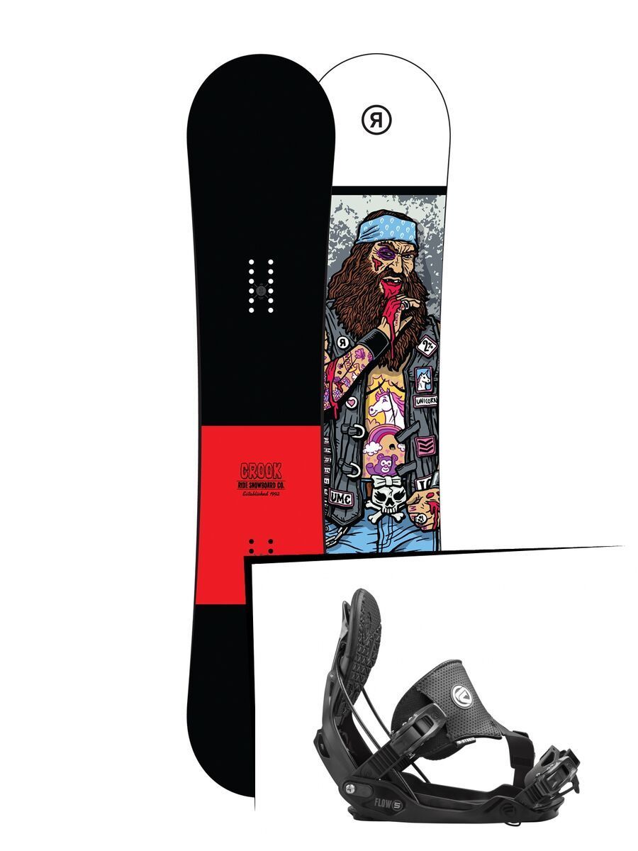Set: Ride Crook Wide 2017 + Flow Five Hybrid 2016, black - Snowboardset - Bild 1
