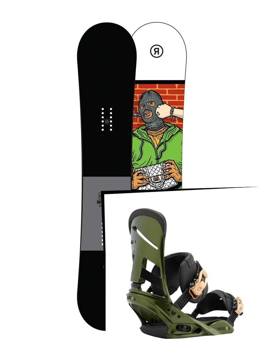 Set: Ride Crook 2017 + Burton Mission 2017, track day green - Snowboardset - Bild 1