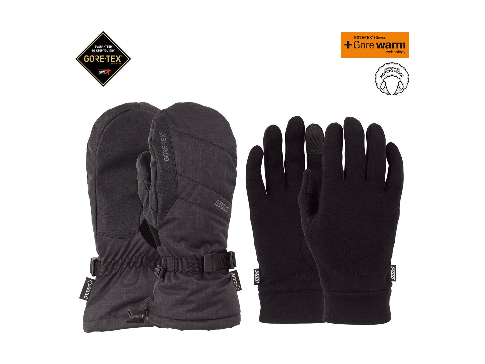 POW Gloves Warner Gore-Tex Long Mitt + Merino Liner, black - Bild 3