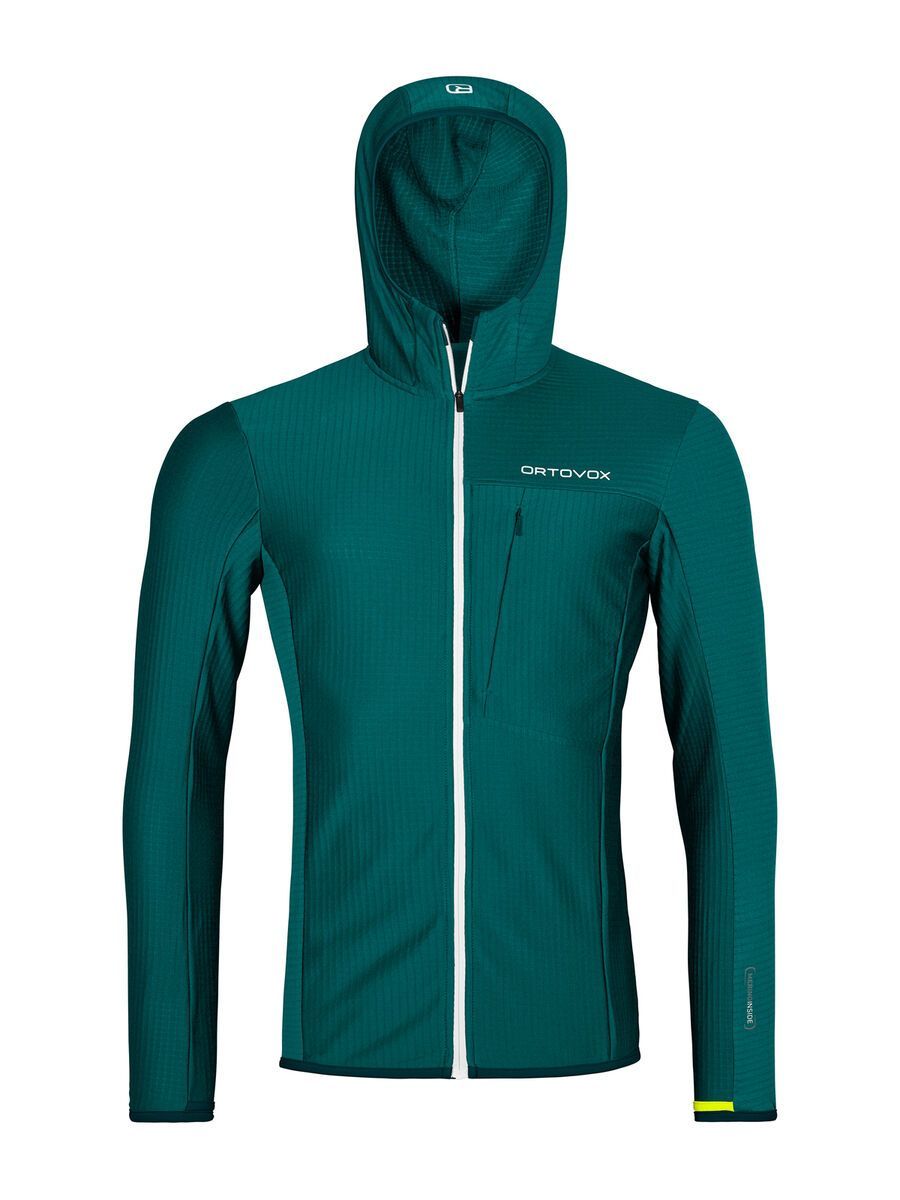 Ortovox Merino Fleece Light Grid Hooded Jacket M, pacific green - Bild 1