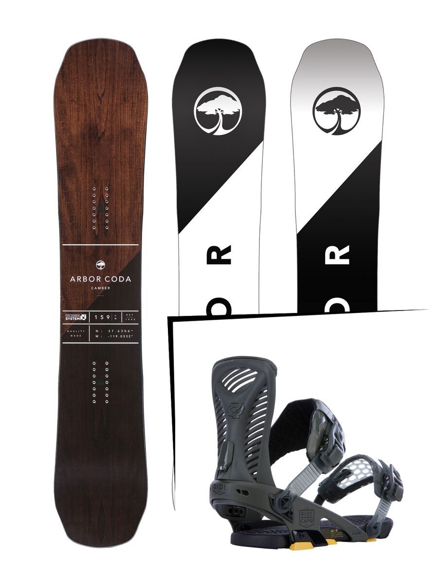 Set: Arbor Coda Camber 2017 + Ride Capo 2015, matte olive - Snowboardset - Bild 1