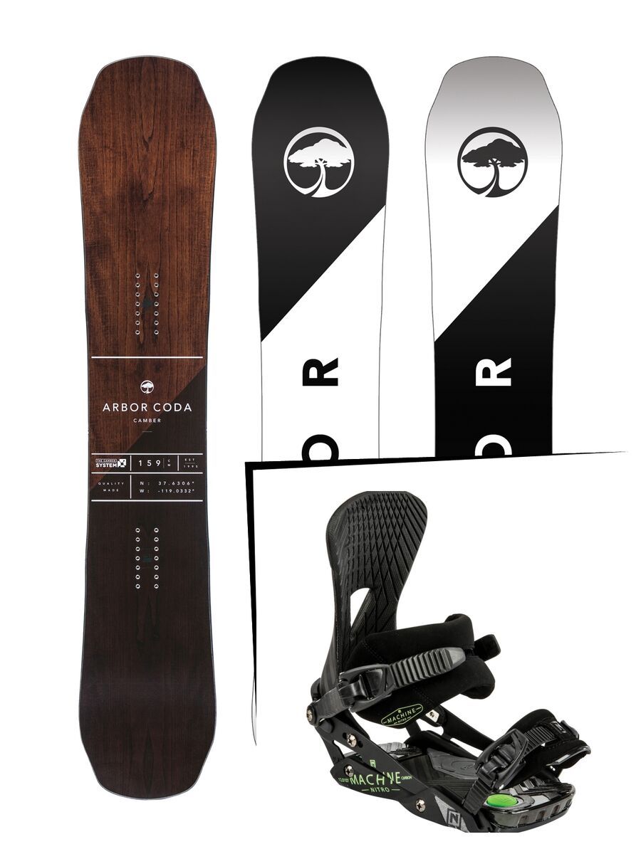 Set: Arbor Coda Camber 2017 + Nitro Machine 2015, black - Snowboardset - Bild 1
