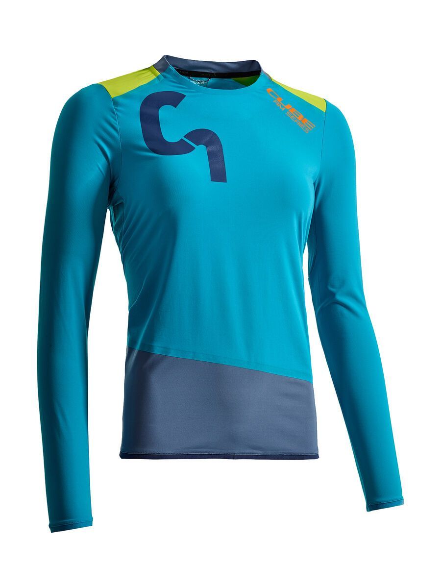 Cube AM WS Rundhalstrikot langarm, blue´n´taupe´n´lime - Bild 1