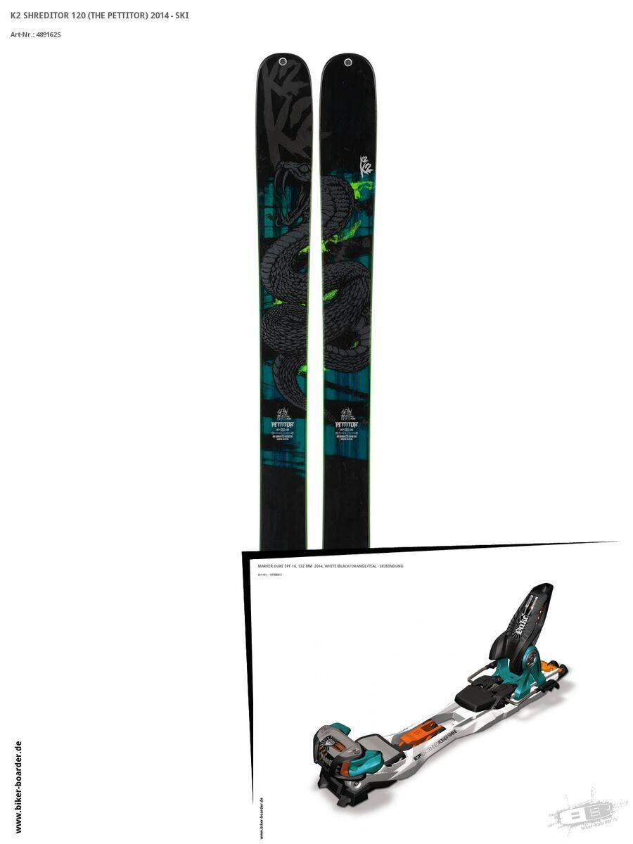 K2 SKI Set: Shreditor 120 (The Pettitor) 2014 + Marker Duke EPF 16 - Bild 1